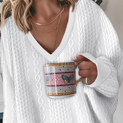 Cable Knit Sweater | Womens V Neck Pullover | Long Sleeve Winter Knitwear | Casual Style | Nova Muse