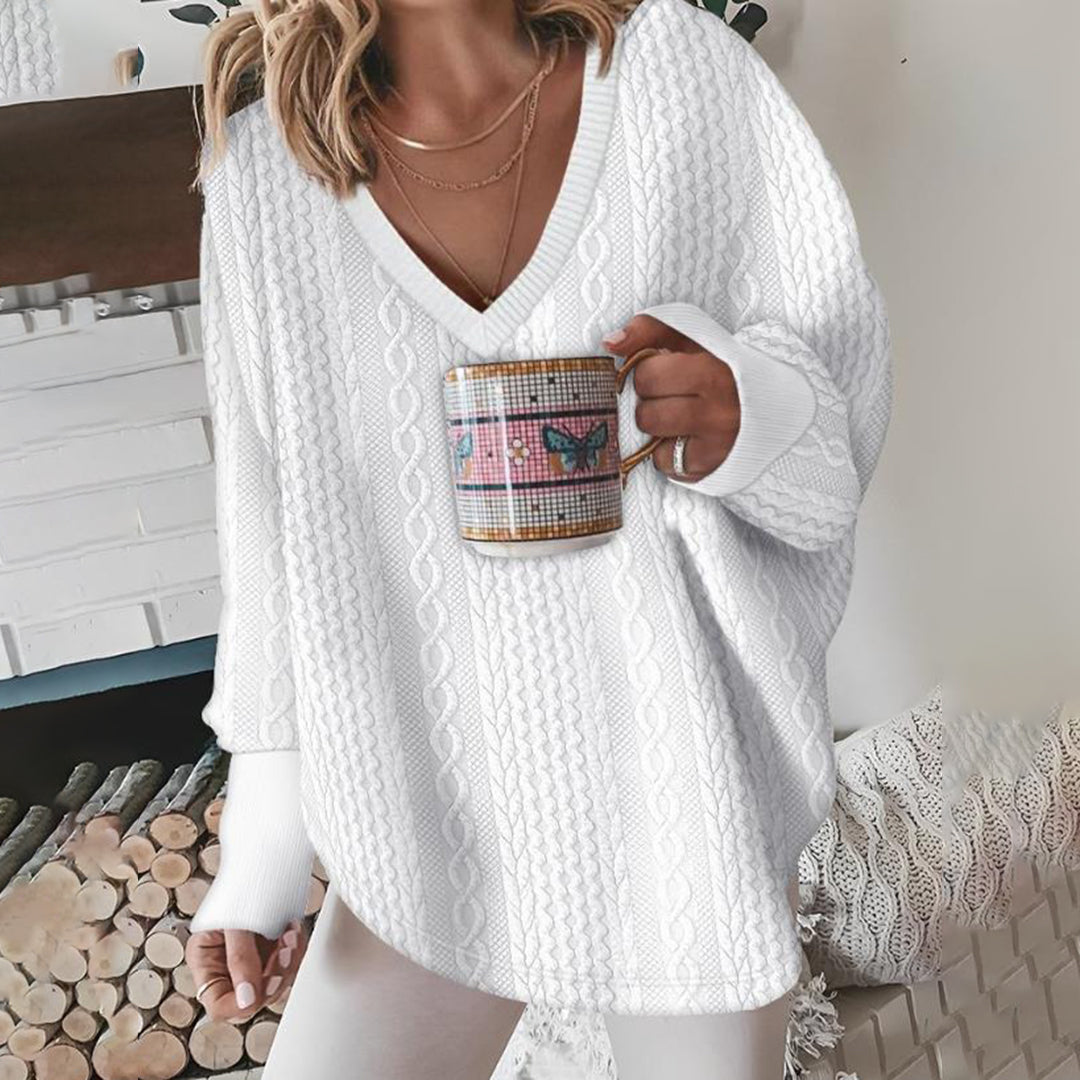 Cable Knit Sweater | Womens V Neck Pullover | Long Sleeve Winter Knitwear | Casual Style | Nova Muse