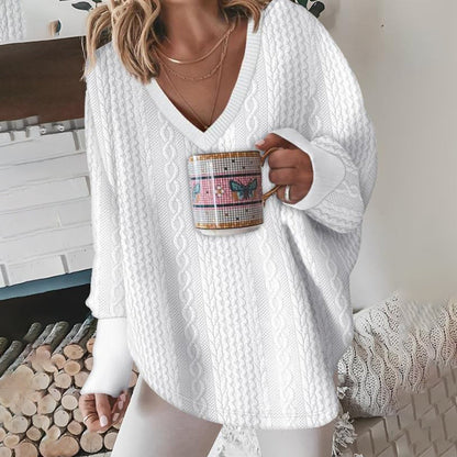 Cable Knit Sweater | Womens V Neck Pullover | Long Sleeve Winter Knitwear | Casual Style | Nova Muse