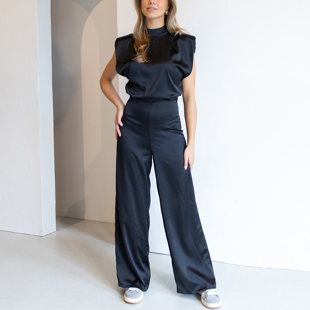 Women's Satin Jumpsuit | Padded Shoulders | Elegant Formal Style | Nova Muse