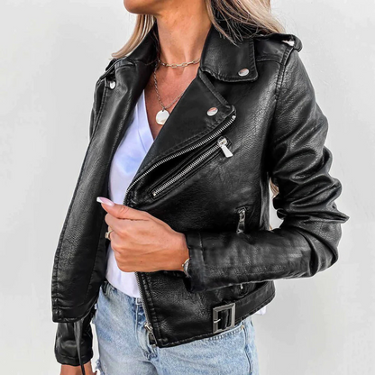 Women’s Leather Biker Jacket | Zip Front Padded Design | Casual Motorcycle Style | Nova Muse