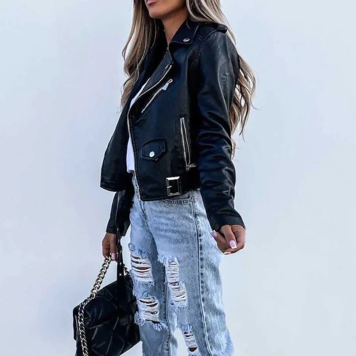 Women’s Leather Biker Jacket | Zip Front Padded Design | Casual Motorcycle Style | Nova Muse