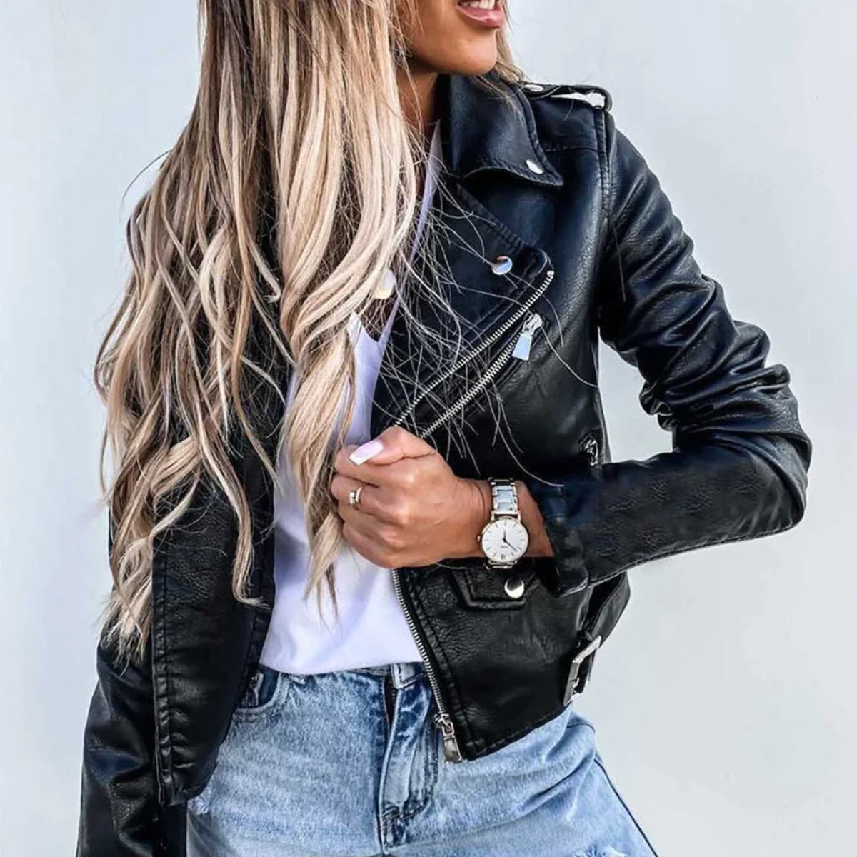 Women’s Leather Biker Jacket | Zip Front Padded Design | Casual Motorcycle Style | Nova Muse