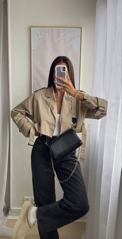 Women's Short Trench Coat | Women | LShort Trench Coat | Women | Lightweight Fabric Blend | Double Breasted Outerwear | Nova Museightweight Fabric Blend | Double-Breasted | Steven & Levon