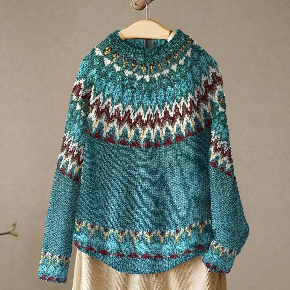 Fair Isle Sweater | Womens Crew Neck Knit | Long Sleeve Winter Pullover | Casual Warmwear | Nova Muse
