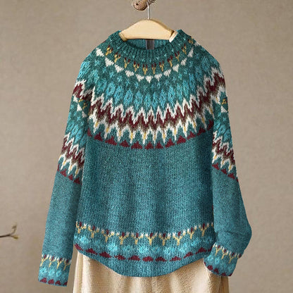 Fair Isle Sweater | Womens Crew Neck Knit | Long Sleeve Winter Pullover | Casual Warmwear | Nova Muse