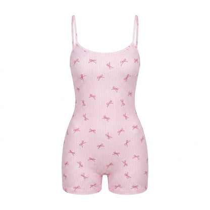 Bow Print Ribbed Sleep Romper | Women | Soft Ribbed Fabric | Bow Detail | Nightwear | Nova Muse