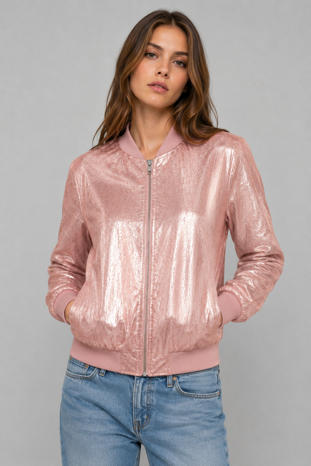 Shiny Bomber Jacket | Women | Zip Front | Lightweight Outerwear | Nova Muse