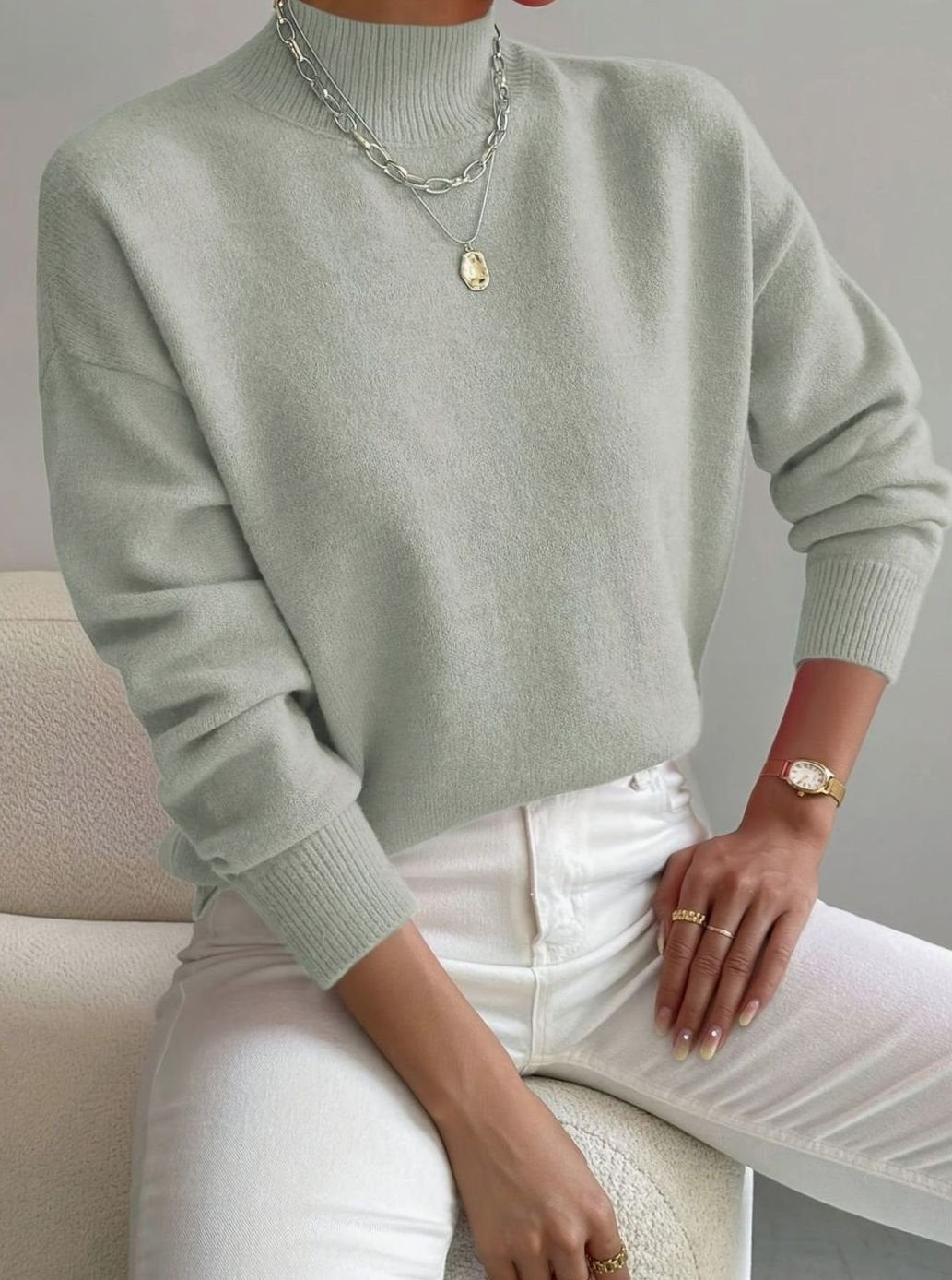 Ribbed Roll Neck Sweater | Womens Relaxed Fit Knit | Long Sleeve Winter Pullover | Nova Muse