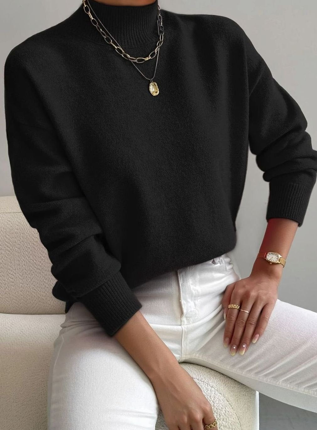 Ribbed Roll Neck Sweater | Womens Relaxed Fit Knit | Long Sleeve Winter Pullover | Nova Muse
