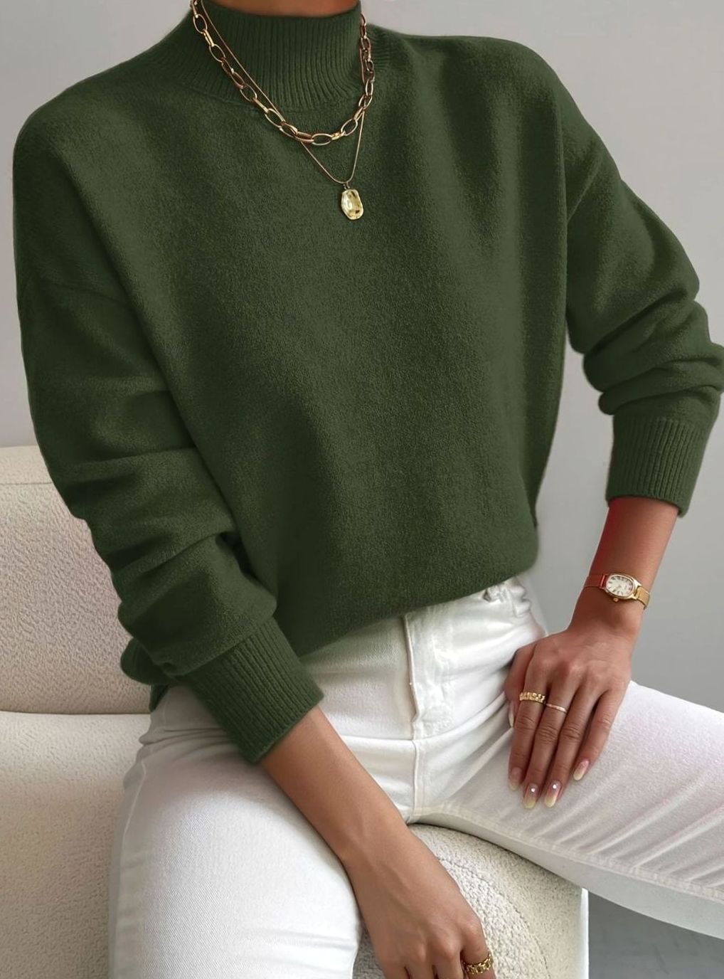 Ribbed Roll Neck Sweater | Womens Relaxed Fit Knit | Long Sleeve Winter Pullover | Nova Muse