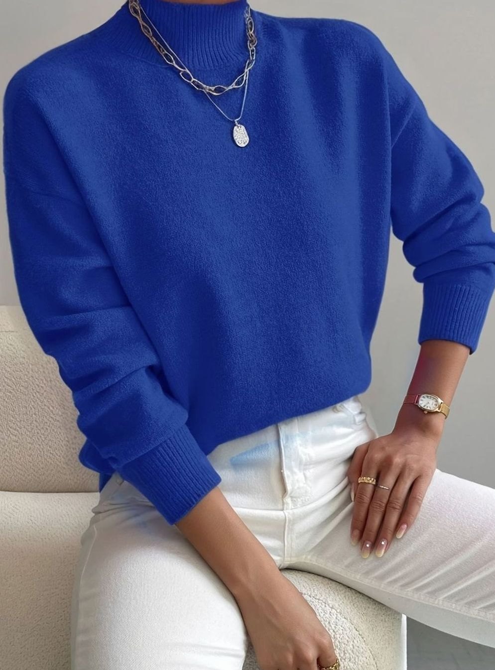 Ribbed Roll Neck Sweater | Womens Relaxed Fit Knit | Long Sleeve Winter Pullover | Nova Muse