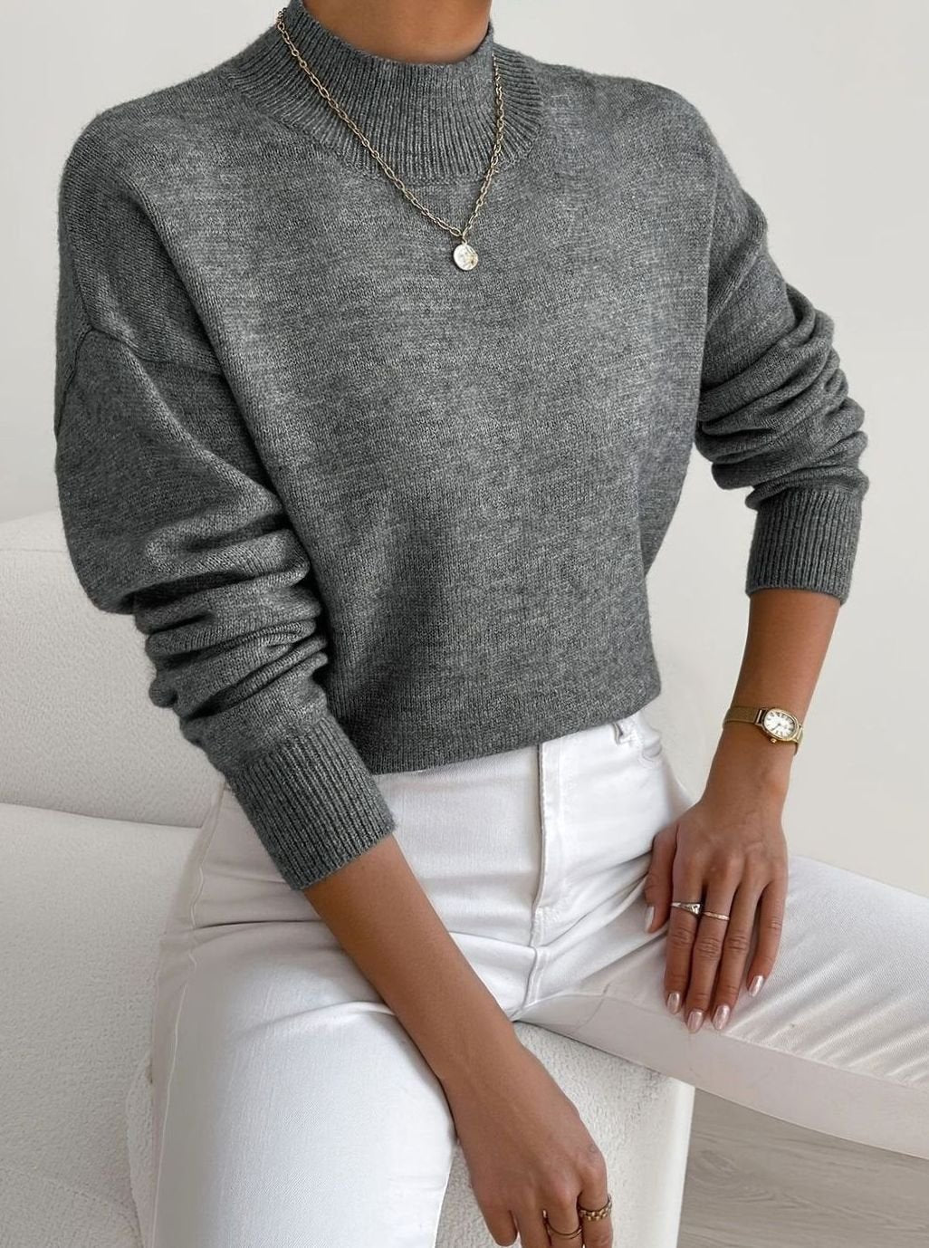 Ribbed Roll Neck Sweater | Womens Relaxed Fit Knit | Long Sleeve Winter Pullover | Nova Muse