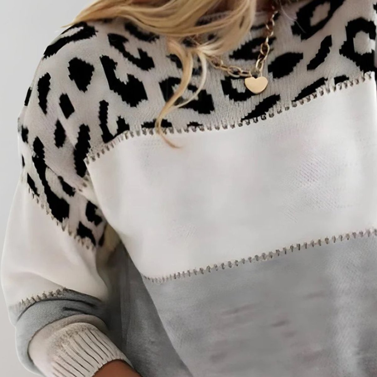 Leopard Print Sweater | Womens Colourblock Knit | Crew Neck Long Sleeve Winterwear | Nova Muse