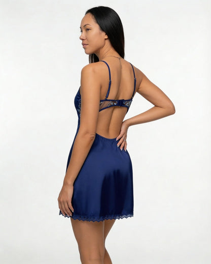 Floral Embroidered Mesh Satin Chemise | Lace Trim Lingerie Nightdress | Nova Muse
