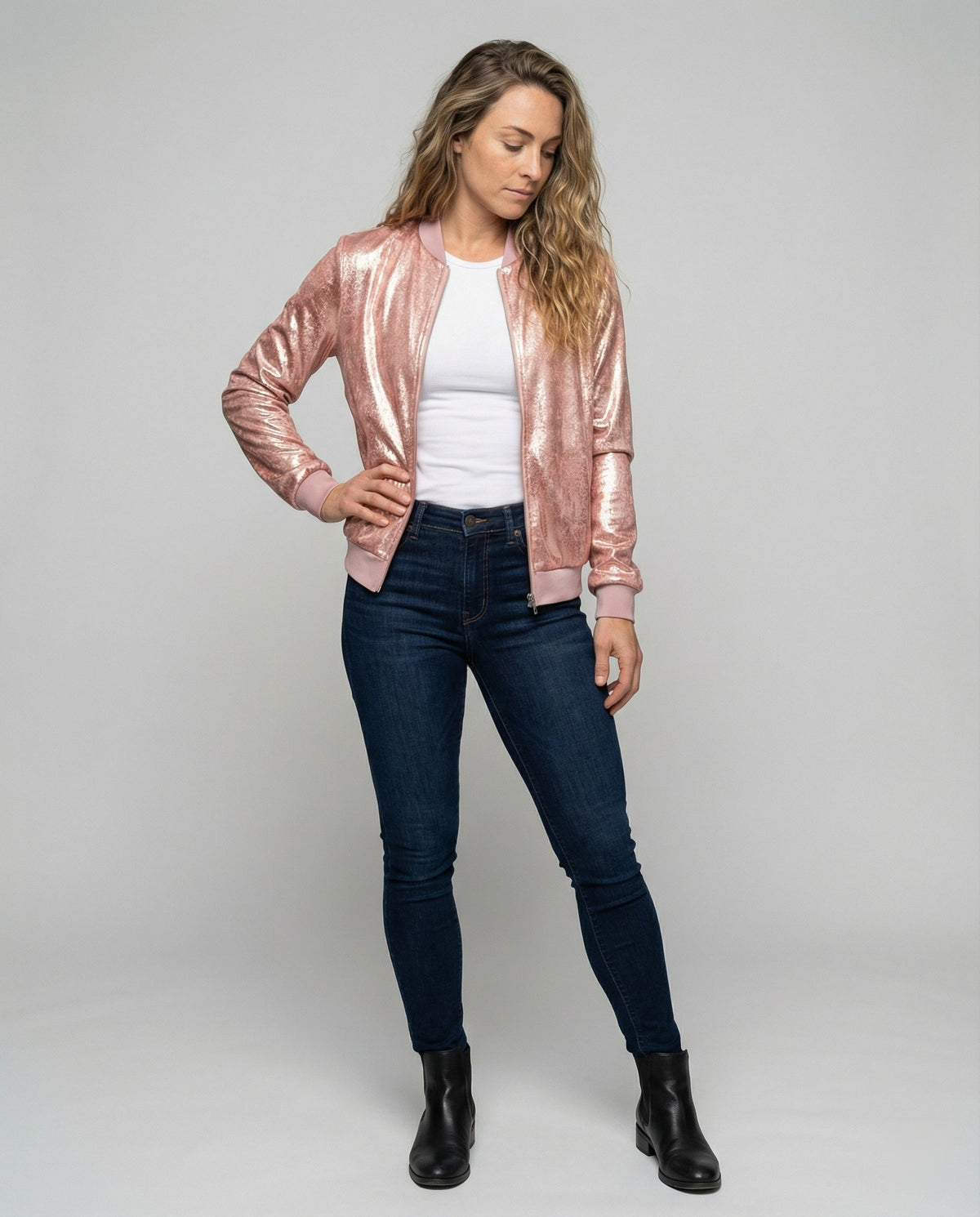 Shiny Bomber Jacket | Women | Zip Front | Lightweight Outerwear | Nova Muse