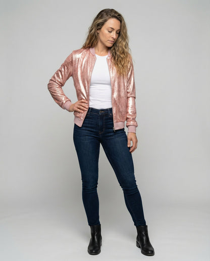 Shiny Bomber Jacket | Women | Zip Front | Lightweight Outerwear | Nova Muse