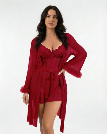 Lace Chemise & Robe Set | Women | Sheer Lingerie | Elegant Nightwear Set | Nova Muse