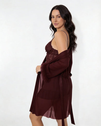 Lace Chemise & Robe Set | Women | Sheer Lingerie | Elegant Nightwear Set | Nova Muse