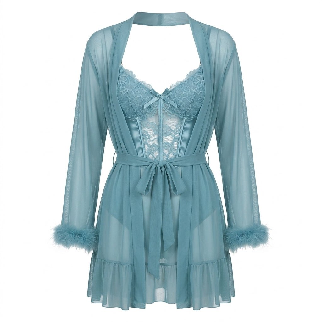 Lace Chemise & Robe Set | Women | Sheer Lingerie | Elegant Nightwear Set | Nova Muse