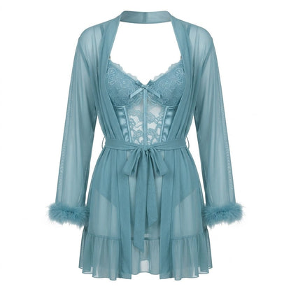 Lace Chemise & Robe Set | Women | Sheer Lingerie | Elegant Nightwear Set | Nova Muse