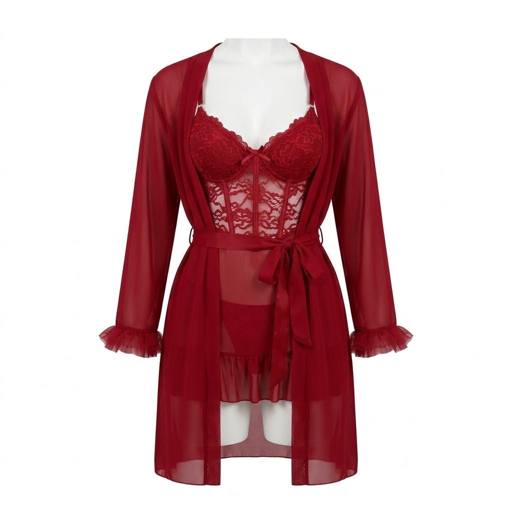 Lace Chemise & Robe Set | Women | Sheer Lingerie | Elegant Nightwear Set | Nova Muse