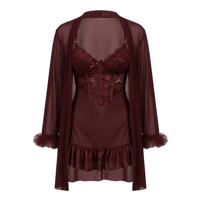 Lace Chemise & Robe Set | Women | Sheer Lingerie | Elegant Nightwear Set | Nova Muse