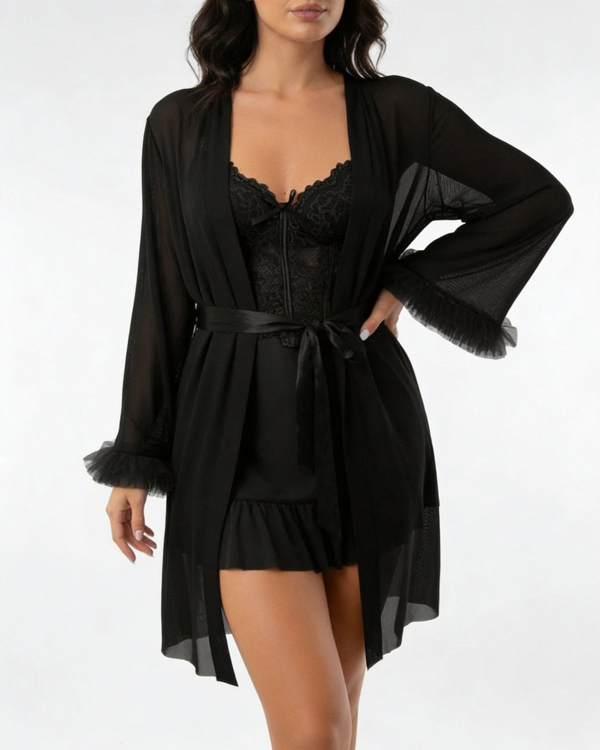 Lace Chemise & Robe Set | Women | Sheer Lingerie | Elegant Nightwear Set | Nova Muse