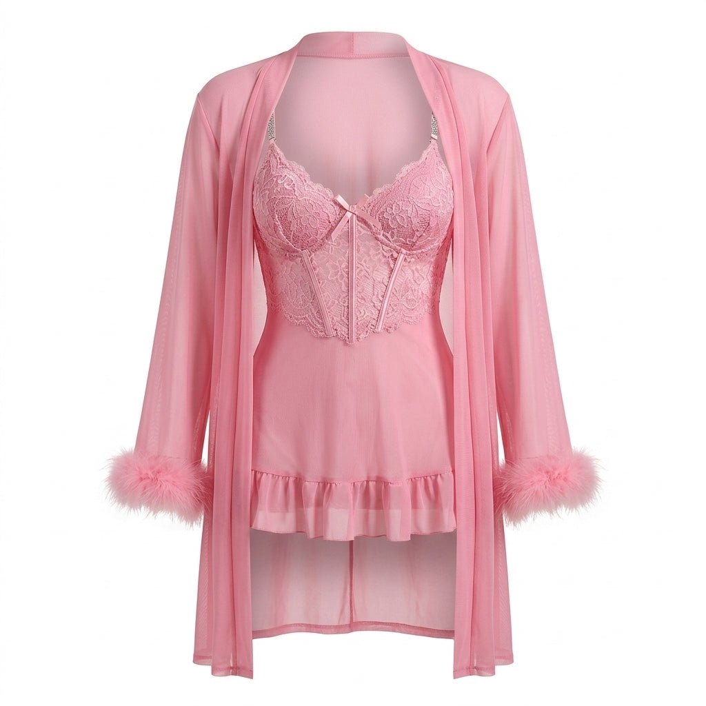 Lace Chemise & Robe Set | Women | Sheer Lingerie | Elegant Nightwear Set | Nova Muse