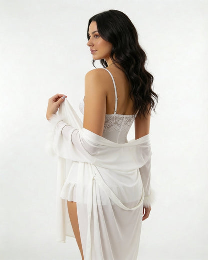 Lace Chemise & Robe Set | Women | Sheer Lingerie | Elegant Nightwear Set | Nova Muse