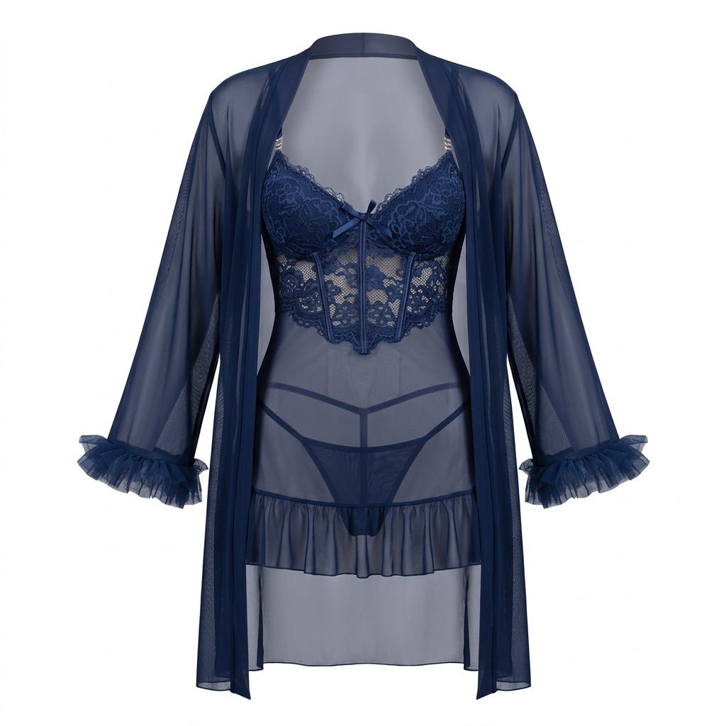Lace Chemise & Robe Set | Women | Sheer Lingerie | Elegant Nightwear Set | Nova Muse