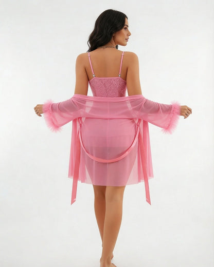 Lace Chemise & Robe Set | Women | Sheer Lingerie | Elegant Nightwear Set | Nova Muse