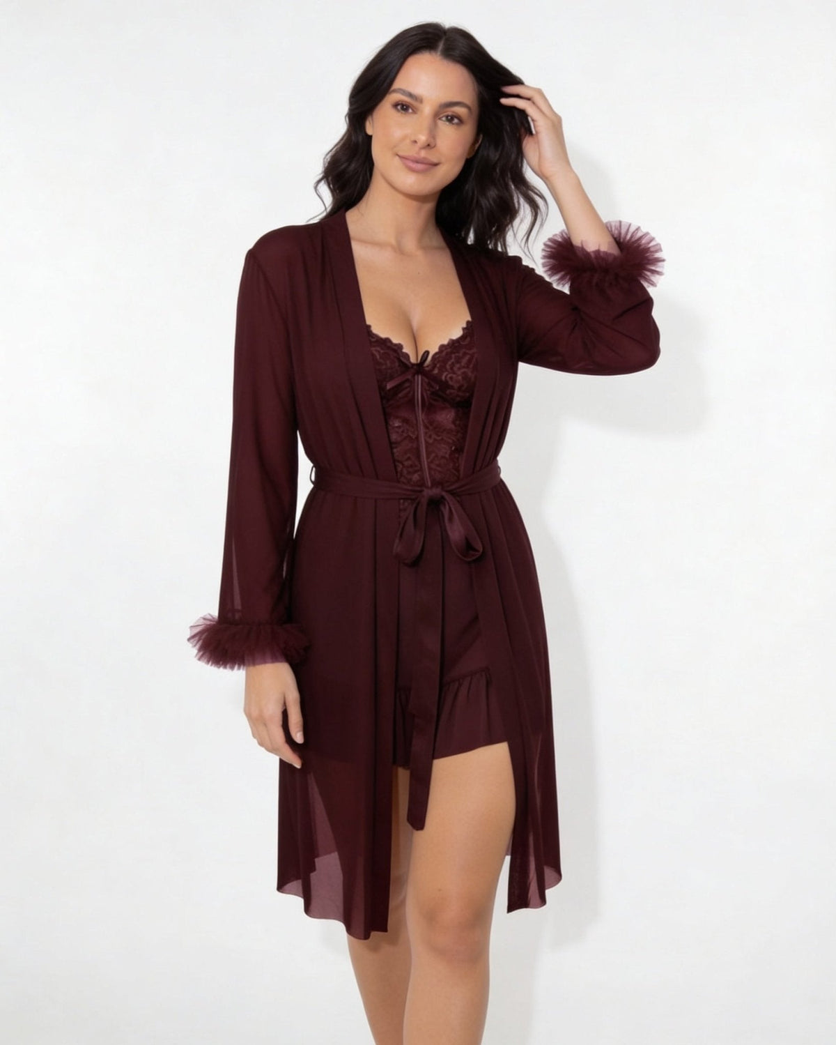 Lace Chemise & Robe Set | Women | Sheer Lingerie | Elegant Nightwear Set | Nova Muse
