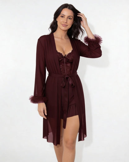 Lace Chemise & Robe Set | Women | Sheer Lingerie | Elegant Nightwear Set | Nova Muse