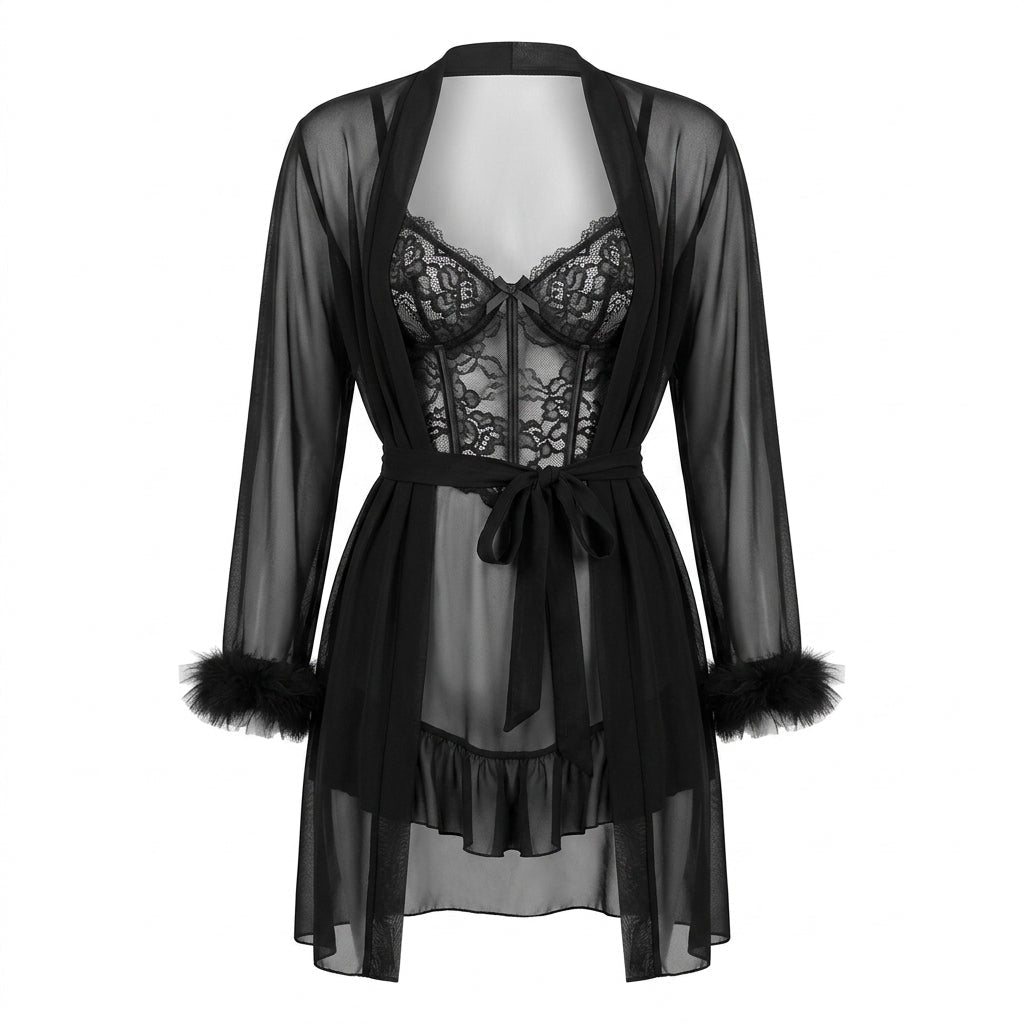 Lace Chemise & Robe Set | Women | Sheer Lingerie | Elegant Nightwear Set | Nova Muse