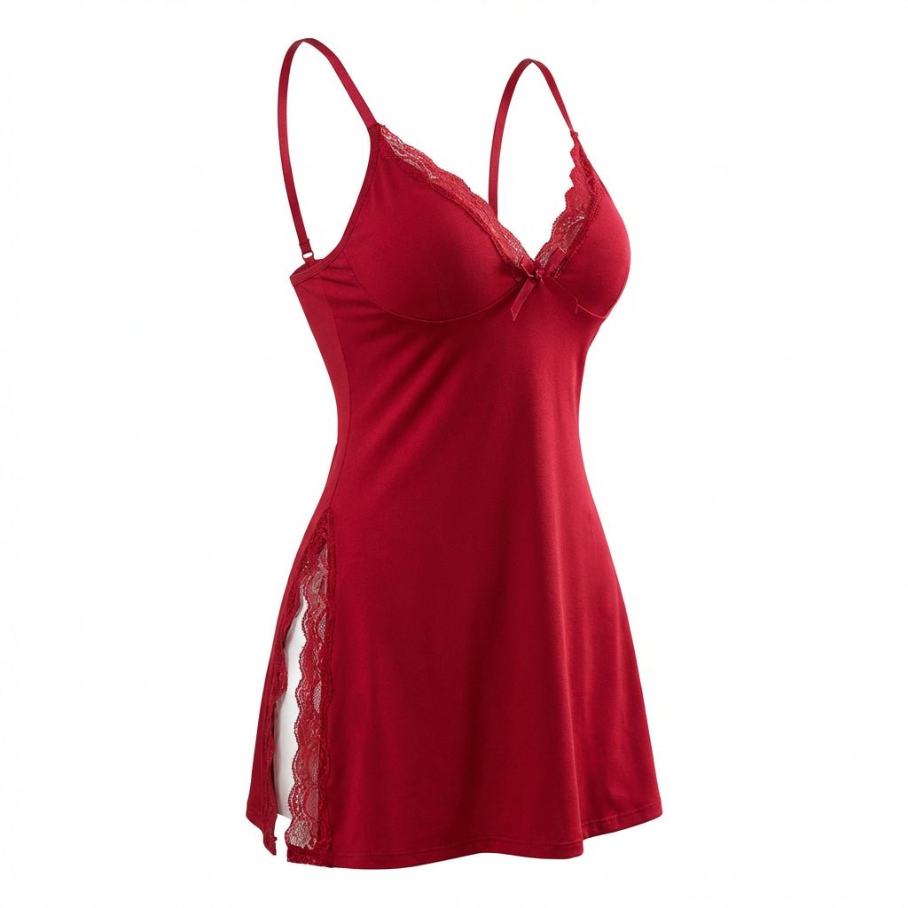 Lace Trim Chemise | Women | High Side Slits | Lingerie Nightdress | Elegant Sleepwear | Nova Muse