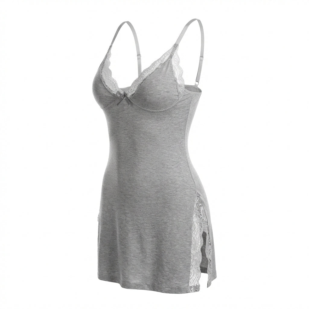 Lace Trim Chemise | Women | High Side Slits | Lingerie Nightdress | Elegant Sleepwear | Nova Muse
