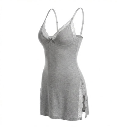 Lace Trim Chemise | Women | High Side Slits | Lingerie Nightdress | Elegant Sleepwear | Nova Muse