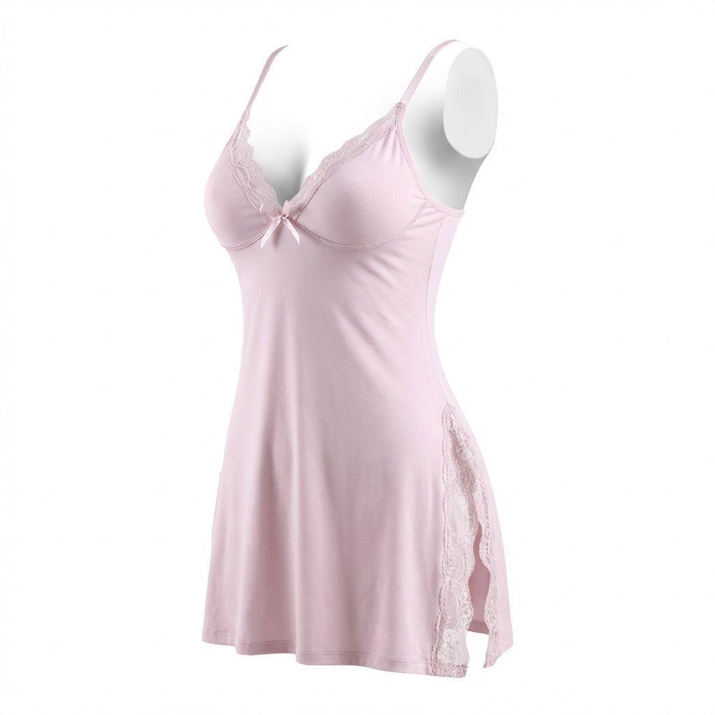 Lace Trim Chemise | Women | High Side Slits | Lingerie Nightdress | Elegant Sleepwear | Nova Muse
