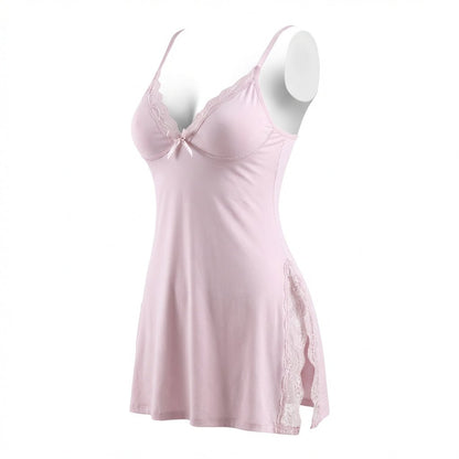 Lace Trim Chemise | Women | High Side Slits | Lingerie Nightdress | Elegant Sleepwear | Nova Muse