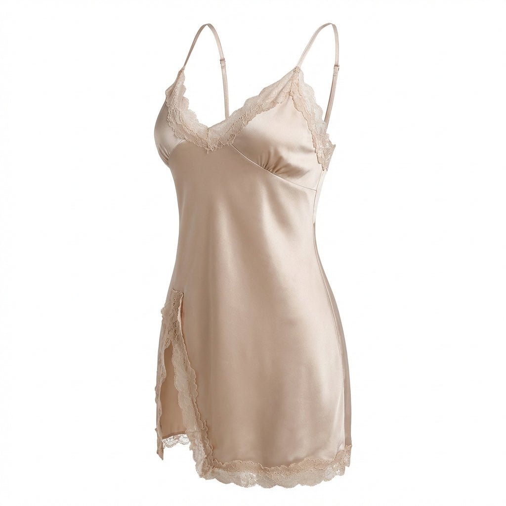 Lace Trim Chemise | Women | Open Back | Soft Lingerie Nightdress | Elegant Sleepwear | Nova Muse