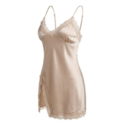 Lace Trim Chemise | Women | Open Back | Soft Lingerie Nightdress | Elegant Sleepwear | Nova Muse