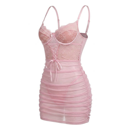 Lace Underwired Ruched Mesh Mini Chemise | Sheer Lingerie Nightdress | Nova Muse