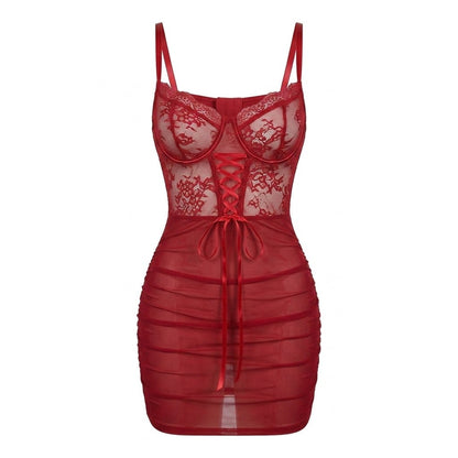 Lace Underwired Ruched Mesh Mini Chemise | Sheer Lingerie Nightdress | Nova Muse