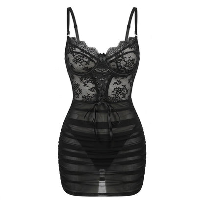 Lace Underwired Ruched Mesh Mini Chemise | Sheer Lingerie Nightdress | Nova Muse