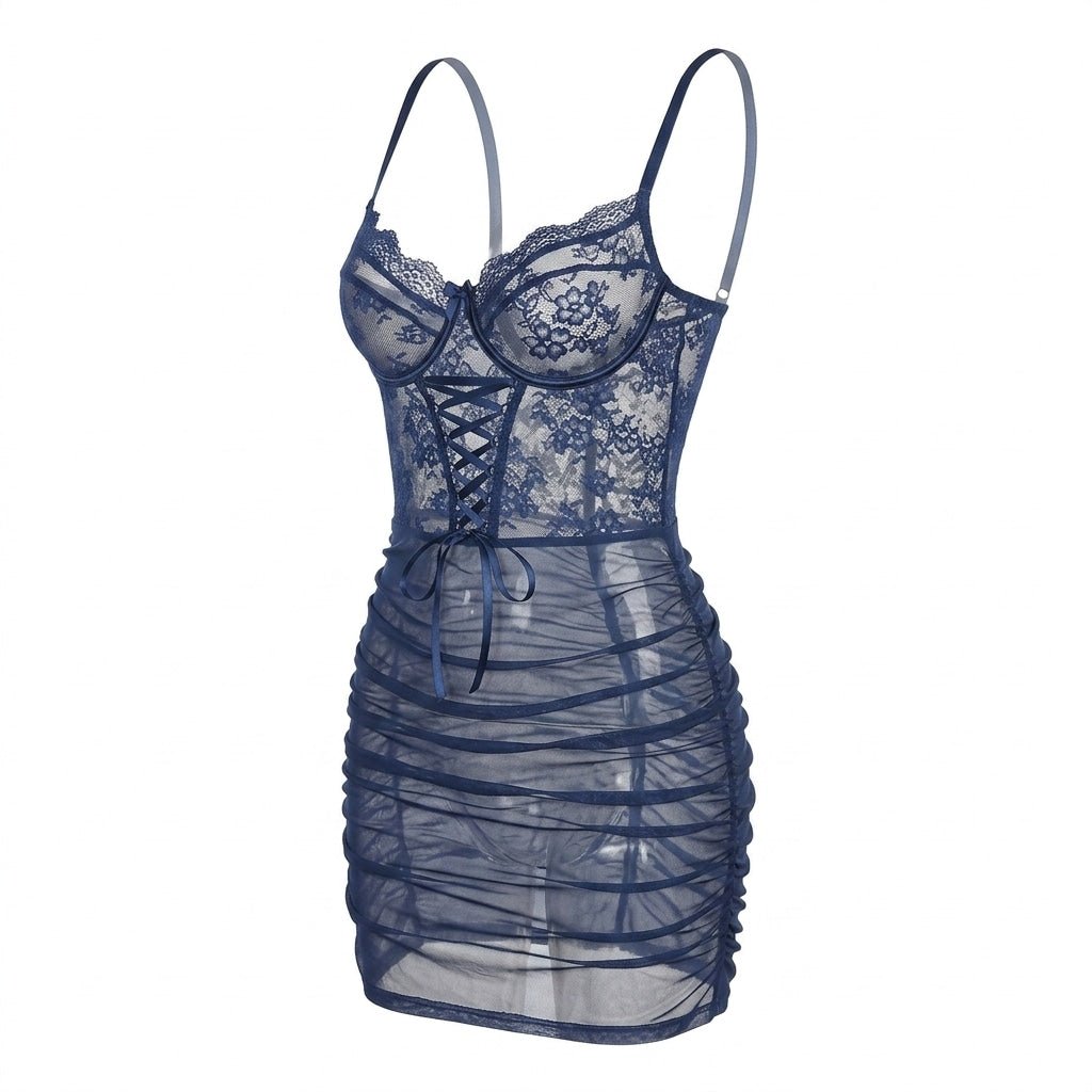 Lace Underwired Ruched Mesh Mini Chemise | Sheer Lingerie Nightdress | Nova Muse