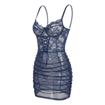 Lace Underwired Ruched Mesh Mini Chemise | Sheer Lingerie Nightdress | Nova Muse