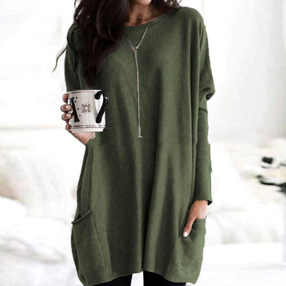 Oversized Tunic Sweater | Womens Crew Neck Knit | Patch Pockets | Relaxed Winter Style | Nova Muse