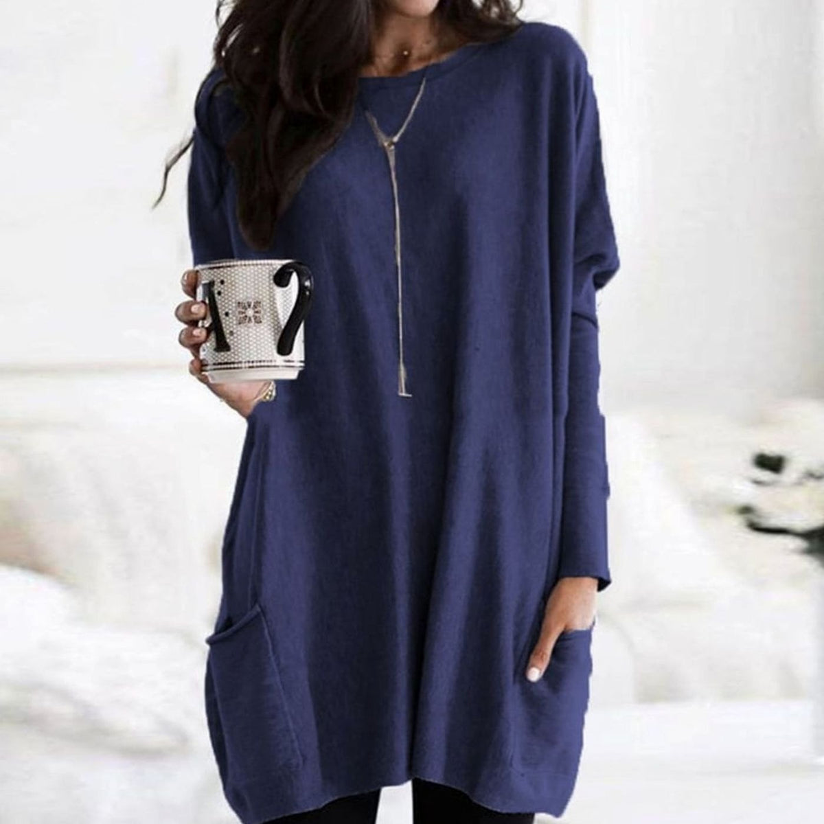 Oversized Tunic Sweater | Womens Crew Neck Knit | Patch Pockets | Relaxed Winter Style | Nova Muse