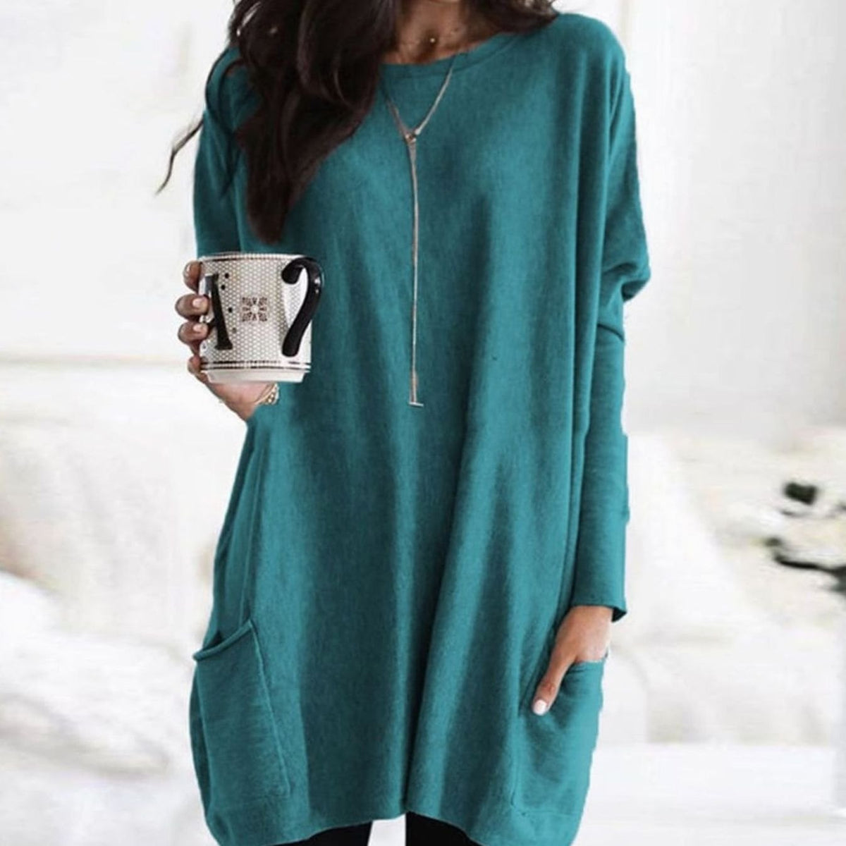 Oversized Tunic Sweater | Womens Crew Neck Knit | Patch Pockets | Relaxed Winter Style | Nova Muse
